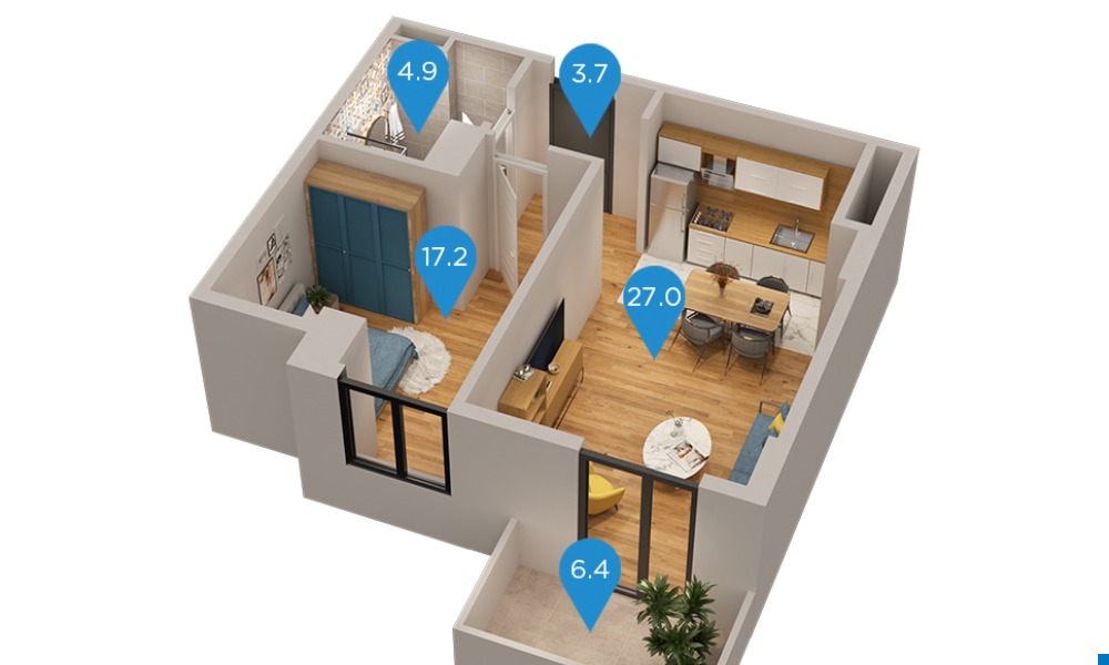 דירה חדר שינה אחד לדוגמא (1)